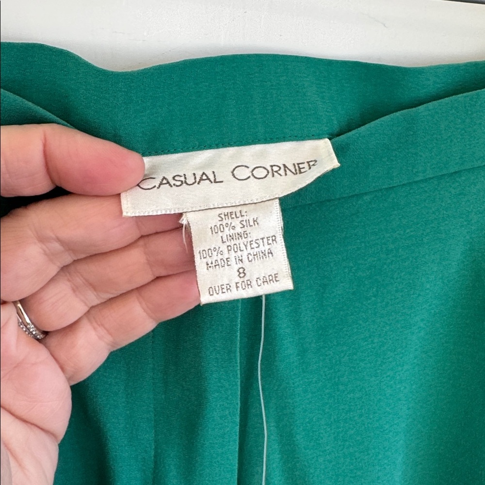 NWT Vintage Casual Corner Teal Green Silk Pants Sz 8 13" high rise 30" inseam - Picture 5 of 6